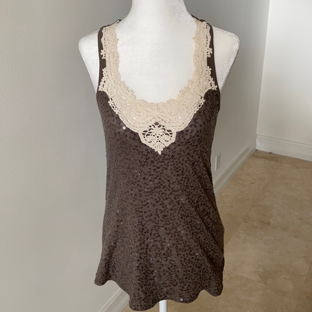 Express sequin & lace tank